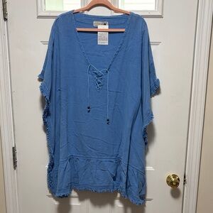 Light Blue Lace-Up Women's Swim Coverup Tunic